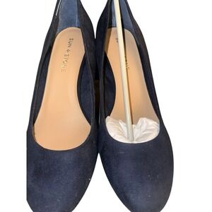 SUN STONE Womens Black Felix Round Toe Cone Heel Slip On Pumps Shoes  8M